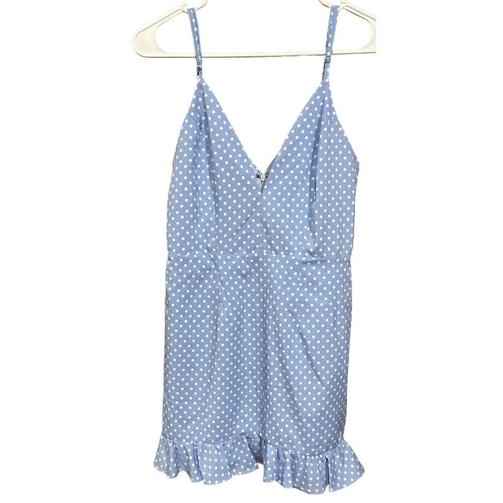 Revolve Superdown Mayra Blue White Polka Dot Ruffle Mini Dress Party Cocktail Si